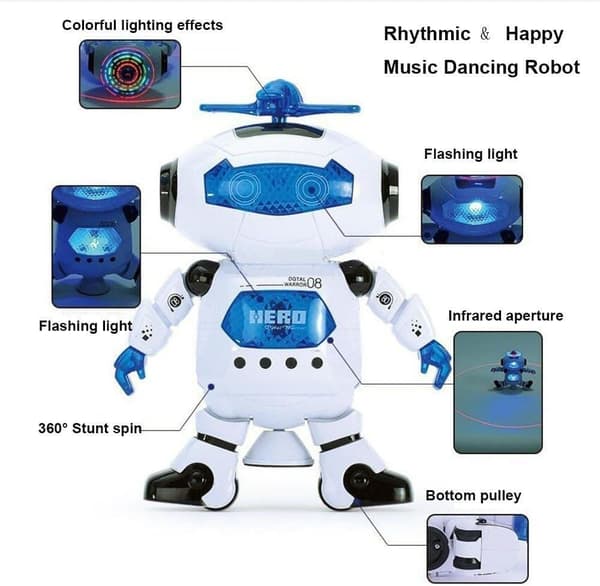OBOSOE Musical Walk Tanssiva Robottilelu Lapsille, Vilkkuva valo, 360° kehon pyöriminen, Taapero Bosys Tytöt Hauska Figuurilelu