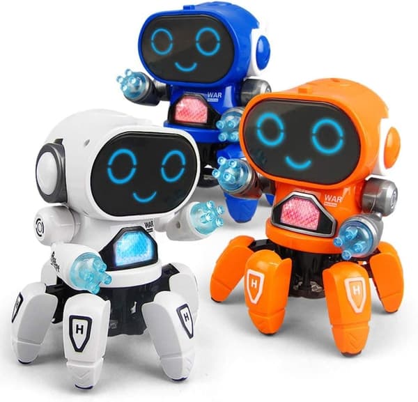 OBOSOE Kids sähköinen robottilelu lahja söpö 6-kloori LED-valo musikaalinen tanssi robottilelut tanssiva robotti