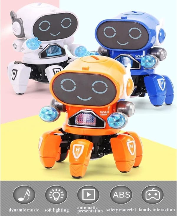 OBOSOE Kids sähköinen robottilelu lahja söpö 6-kloori LED-valo musikaalinen tanssi robottilelut tanssiva robotti
