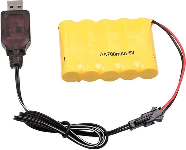 1 stk genopladeligt 6V 700mAh AA Ni-CD SM 2P-stik til legetøj Power Bank + USB-kabel - tilbehør til fjernbetjening af legetøjsbatterier