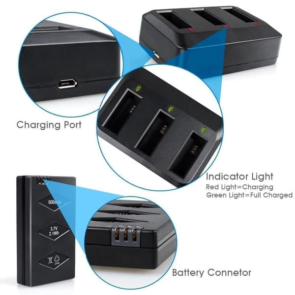 Parrot MiniDrone 600 mAh 3.7V 20C Li-po batterioplader 3 Port hurtigoplader til papegøje mambo, gynge - tilbehør til fjernbetjening legetøj batteri