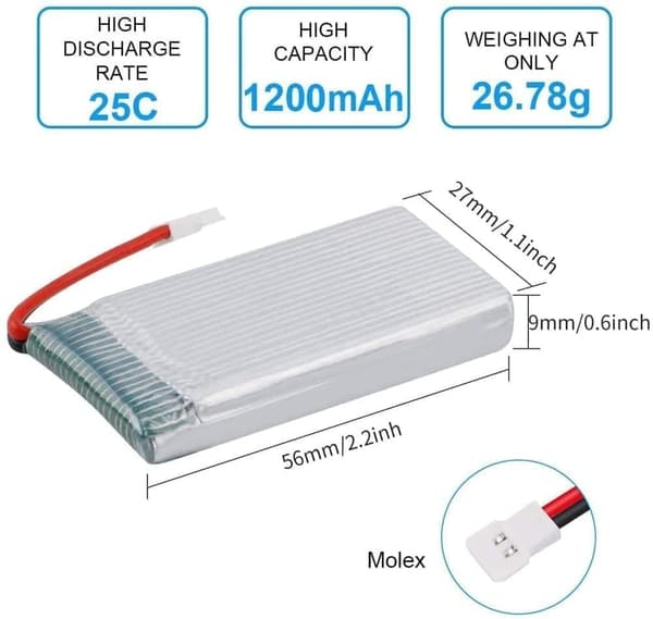 Syma 2stk genopladelig (3.7v, 1200mAh Lipo) til Rc droner Quadcopter X5SC X5SW - Tilbehør til fjernstyret legetøj Lipo batteri