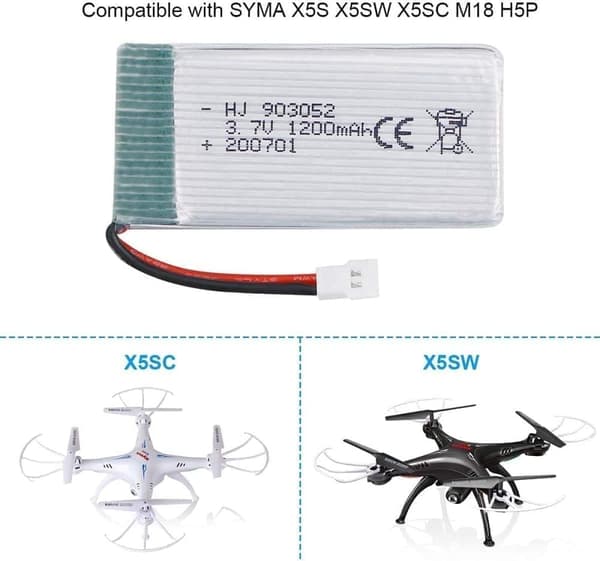 Syma 2stk genopladelig (3.7v, 1200mAh Lipo) til Rc droner Quadcopter X5SC X5SW - Tilbehør til fjernstyret legetøj Lipo batteri
