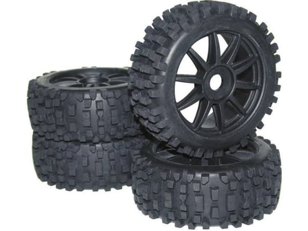 Reely 1:8 Buggy Komplette hjul Big Core 10 eger Sort 4 stk