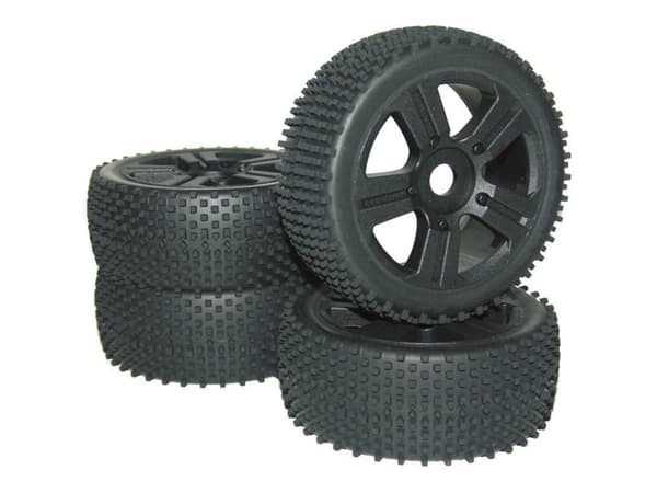 Reely 1:8 Buggy Complete Wheels Spike 5 Spokes Musta 4 kpl