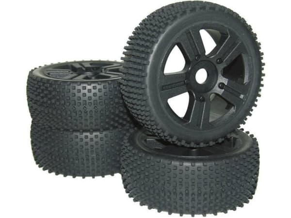 Reely 1:8 Buggy Complete Wheels Spike 5 Spokes Musta 4 kpl
