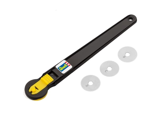 Revell 39076 Gravurwerkzeug für Nietenreihen, 4 Gravierscheiben mit unterschiedlichen Nietenabständen Modellbau-und Bastelzubehör, schwarz, 14 cm, Ki