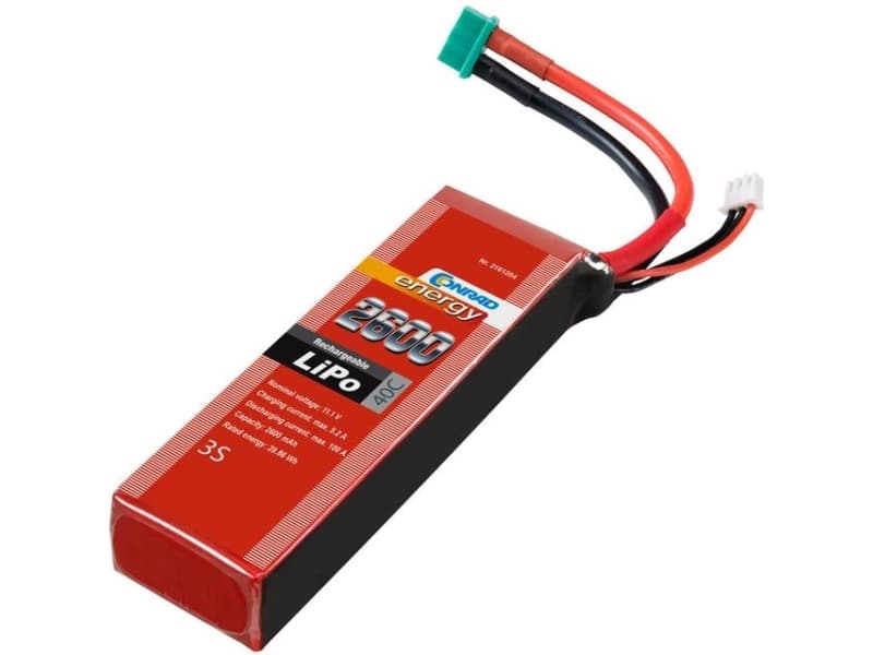 Conrad CE-2161204, Laddningsbart batteri, Litium Polymer (LiPo), 11,1 V, 1 styck, 2600 mAh, Röd