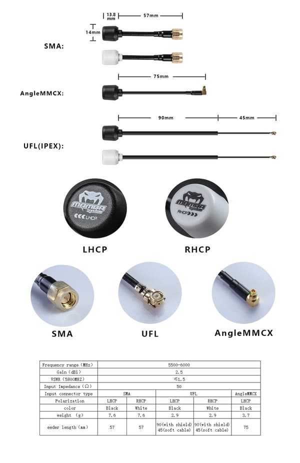 Diatone Ultras 5.8G antenne SMA LHCP - sort