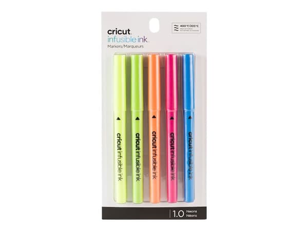 Cricut Infusible Ink Neons - Fibertuppenn - for tøy - neonblå, neongrønn, neonoransje, neonrosa, neongul - vannbasert blekk - 1 mm - medium (en pakke