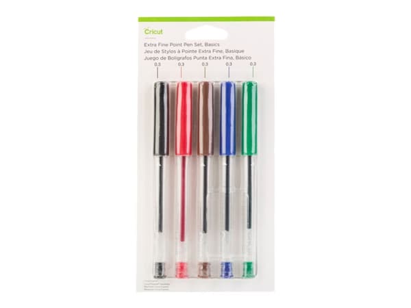 Cricut Basics - Kulspetspenna - permanent - svart, röd, blå, grön, brun - vattenbaserat bläck - 0.3 mm - extra fin (paket om 5)