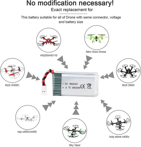 Syma 2 stk genopladelige 3.7V, 850mAh Rc Quadcopter droner X5SC X5SW - Tilbehør til fjernbetjening legetøj Lipo batteri