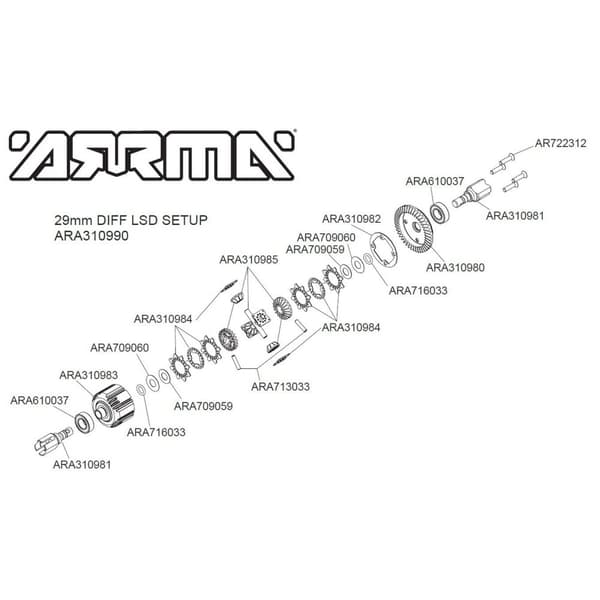 ARA310990 Active F/R Diff Set GP4 5mm 10k