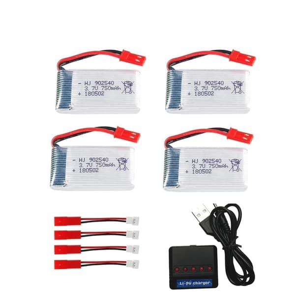 MJX 4-delt genopladelig (3.7V 750mAh) til Rc droner quadcopters X300C x400 x800+ opladere - tilbehør til fjernstyret legetøj Lipo batteri