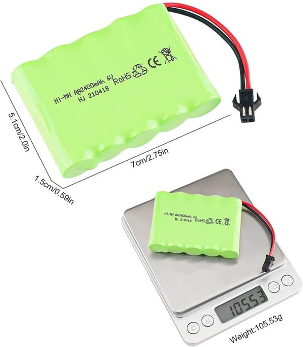 1-osainen ladattava 6V Ni-MH 2400 mAh kauko-ohjattavalle autolle + USB-latauskaapeli - lisävarusteet kaukosäätimen lelujen akkuun