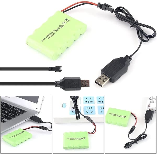 1-osainen ladattava 6V Ni-MH 2400 mAh kauko-ohjattavalle autolle + USB-latauskaapeli - lisävarusteet kaukosäätimen lelujen akkuun