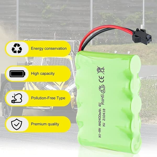 1-osainen ladattava 6V Ni-MH 2400 mAh kauko-ohjattavalle autolle + USB-latauskaapeli - lisävarusteet kaukosäätimen lelujen akkuun