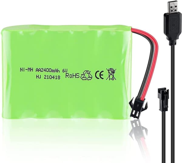 1-delt genopladeligt 6V Ni-MH 2400 mAh til fjernbetjening bil + USB-opladningskabel - tilbehør til fjernbetjening legetøj batteri