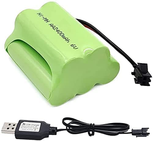 1-delars 6V AA-batteri, uppladdningsbart Ni-MH-batteripaket, 2400 mAh batterier med hög kapacitet, SM 2P RC Boat RC-busskontakt SM 2P-kontakt + USB-ka