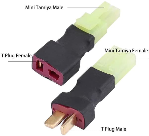 1 stykke Mini Tamiya til T-Plug han og 1 stykke Mini Tamiya hun stik til T-stik han stik