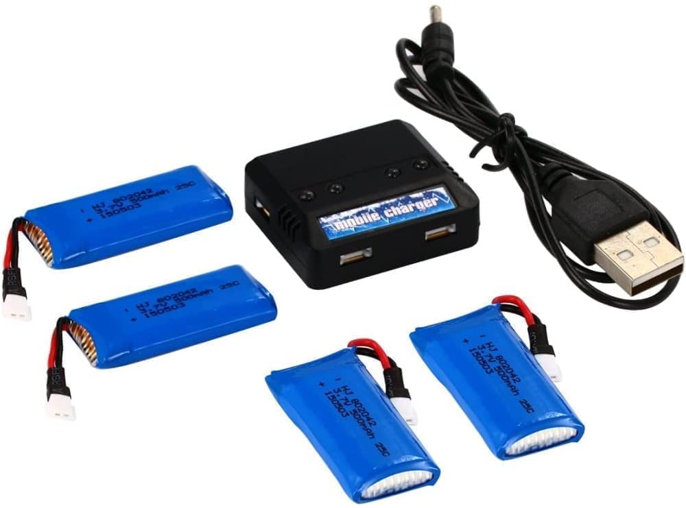 4 st 3,7V 500 mAh batteri + 1 st laddare för Hubsan X4 H107L H107C H107D H107 V252 JXD 385 RC Quadcopter