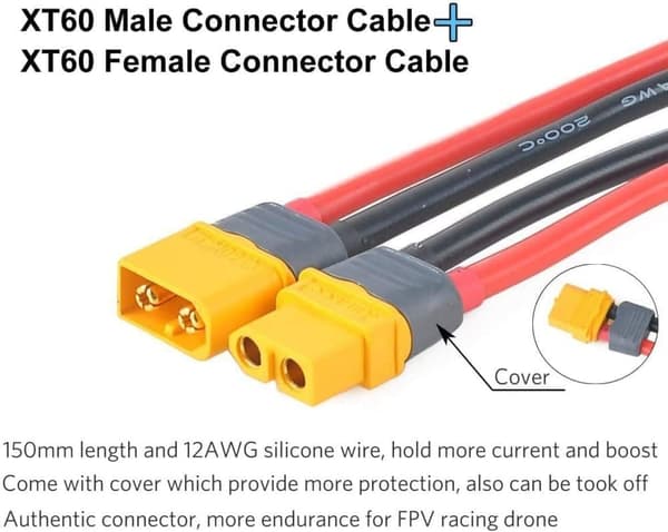 2 par XT60 hanstik med silikonekabel 150mm 12AWG til lipobatteri - tilbehør til fjernstyret legetøjskabel