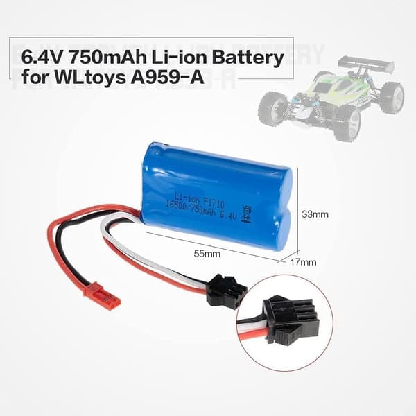 Wltoys 2 delar (6,4V 750mAh) för bil för A959-A A969-A A979-A K929-A RC Truck 16500 Tillbehör till Fjärrstyrda Leksaker Lipo-batteri