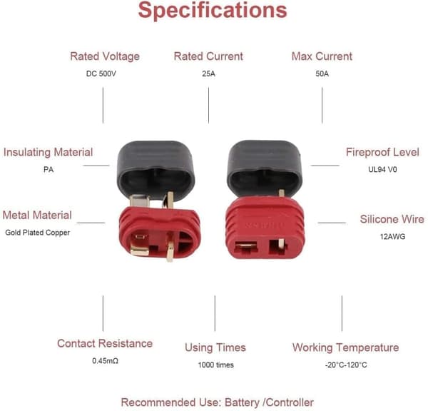 5 stk T-Plug Premium Plug med beskyttelsesjakke til batterier fra RC Lipo - tilbehør til fjernbetjening legetøj