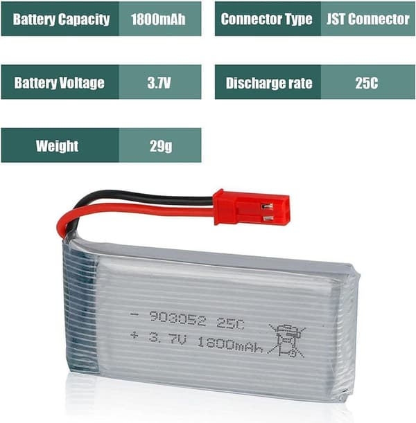 JJRC 1 stykke 3.7V 1800mAh 25C med JST-stik til JJRC H11D H11C HQ898B RC helikopter quadcopter tilbehør til fjernstyret legetøj Li-Po batteri
