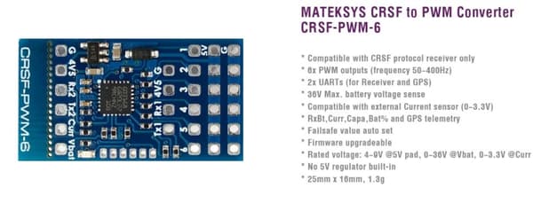 Mateksys CRSF til PWM-6 konverter