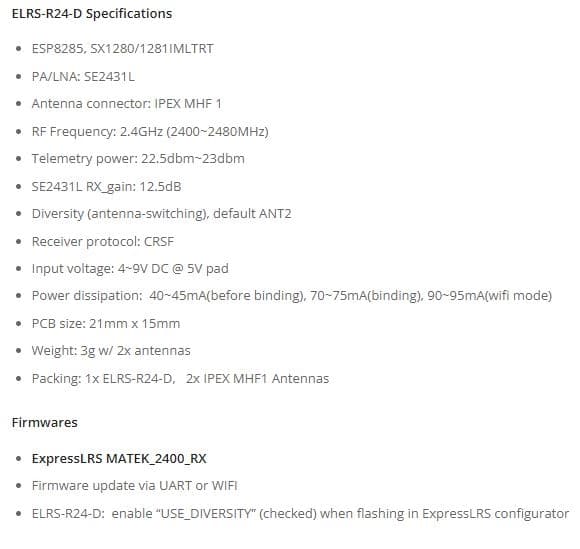 Mateksys ELRS-R24-D 2.4GHz modtager