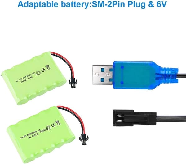 2 stk SM-2P 250mAh udgang RC bil til batterier 6V Ni-MH farve USB-opladningskabel