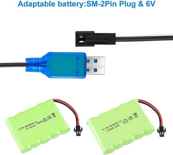 2 stk SM-2P 250mAh udgang RC bil til batterier 6V Ni-MH farve USB-opladningskabel