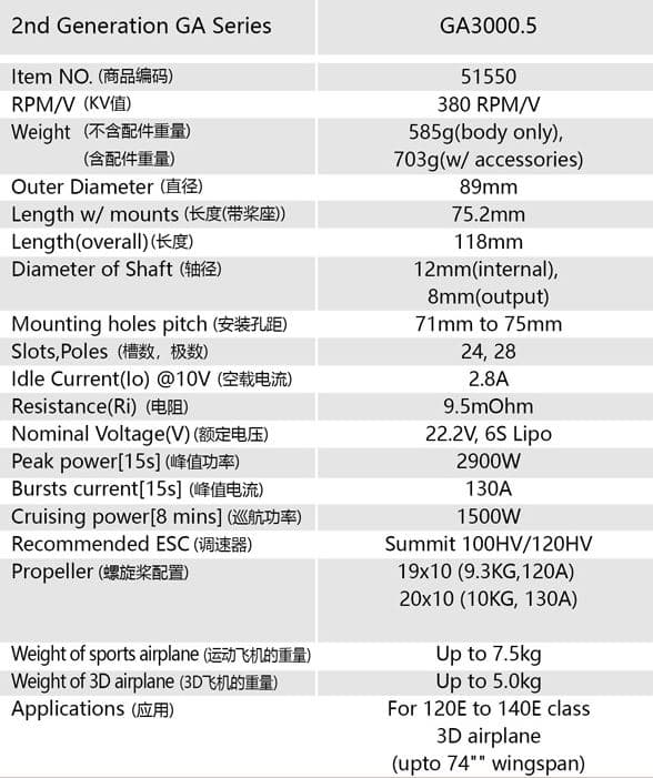 Dualsky GA3000.5 380KV 585g 30-35cc