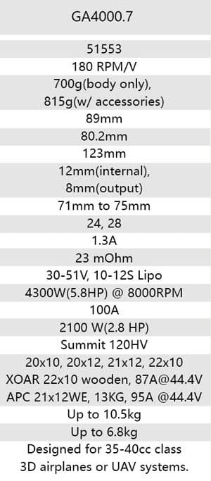 Dualsky GA4000.7 180KV 700g 35-40cc
