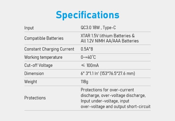XTAR BC8 AA/AAA lader 0.5A