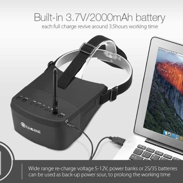Original Eachine EV800 5'' 800x480 FPV HD LCD VR Goggles med høj lysstyrke 5,8G 40CH Raceband Auto-søgning med 3,7V/2000mAh batteri