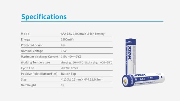 XTAR AAA 1.5V 1200mWh Batterier 4st