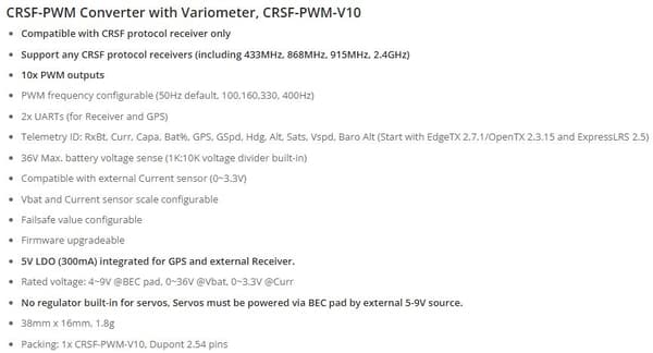 Mateksys CRSF till PWM Converter V10