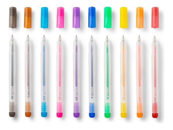 Cricut Joy™ Glitter Gel 0,8 mm, sett med 10 blå, gul, oransje, grønn, rød, svart, brun, lyseblå, rosa, lilla (2009964)