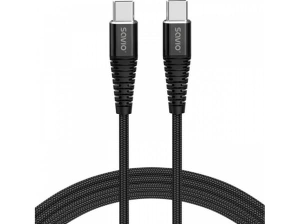 SAVIO - USB-kabel - 24 pin USB-C (hann) til 24 pin USB-C (hann) - USB 2.0 - 20 V - 5 A - 2 m - USB Power Delivery (100 W) - svart
