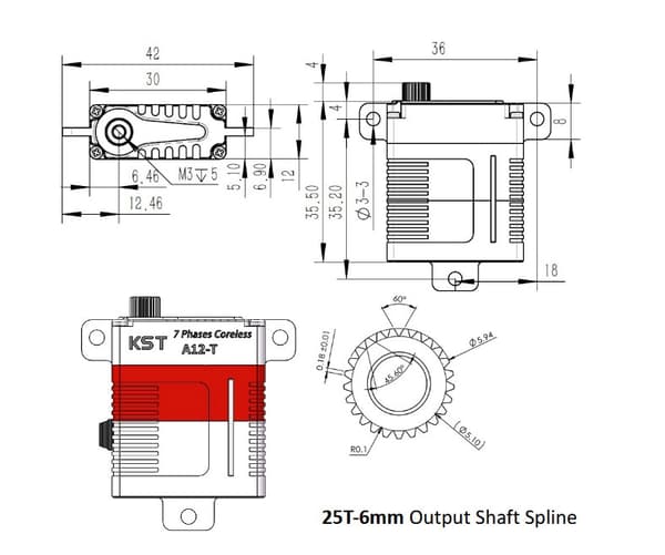 KST A12-T Digital Gear Wing Servo i stål 20kg