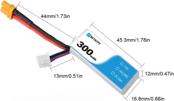 Beta FpV 2S Whoop 1 stykke 7.4V 300mAh 45C 2S HV batteri XT30 18AWG silikonetråd 2S Whoop - tilbehør til fjernbetjening legetøj Lipo batteri