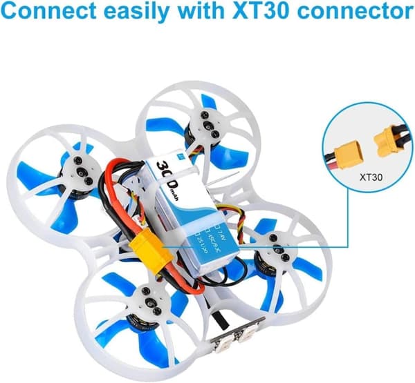 Beta FpV 2S Whoop 1 stykke 7.4V 300mAh 45C 2S HV batteri XT30 18AWG silikonetråd 2S Whoop - tilbehør til fjernbetjening legetøj Lipo batteri