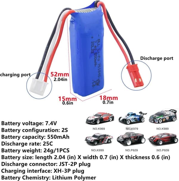 Wltoys K969 K979 K989 K999 P929 P939 stykker 751845 7.4V 550mAh bil højhastighedsfjernbetjening - tilbehør til fjernstyret legetøj lithiumbatterier