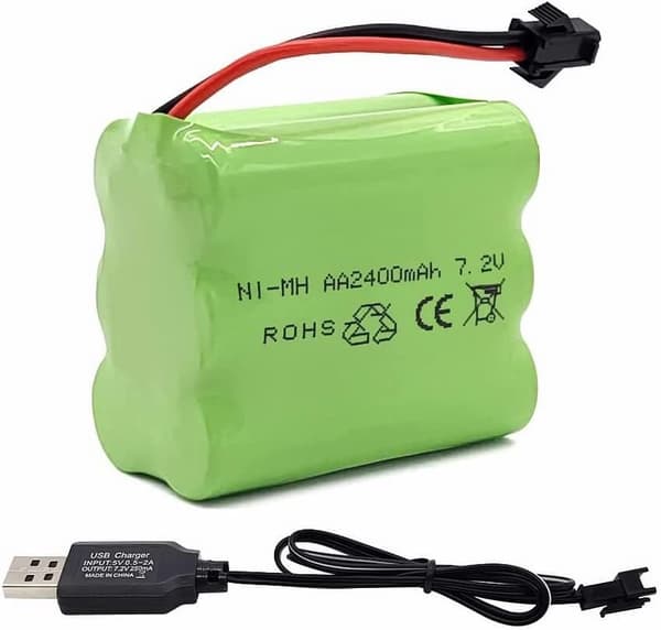 7.2V 2400mAh RC USB-latauskaapelilla ja 2P SM -liittimellä, RC-auton RC-säiliö RC-veneille - lisävarusteet kauko-ohjattaville leluille NiMH-akku