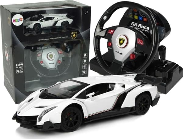 LeanToys Tuonti LEANToys Auto Kauko-ohjaus Lamborghini Veneno Valkoinen 2.4G Kauko-ohjaus Ohjauspyörän äänivalo