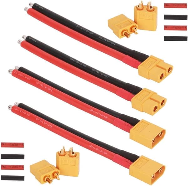 Sæt med 2 par XT60 han og hun stik med 100mm 12AWG silikone kabel FPV Drone - XT-60 stik - Tilbehør til fjernbetjening legetøj kabel
