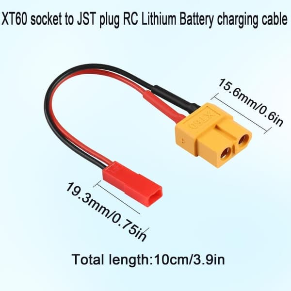 Set 2 x XT60 Hona till JST hane, 22AWG, LiPo RC Batteriomvandlare XT60 Gränssnitt till JST-kontakt Laddningsadapterkabelsats