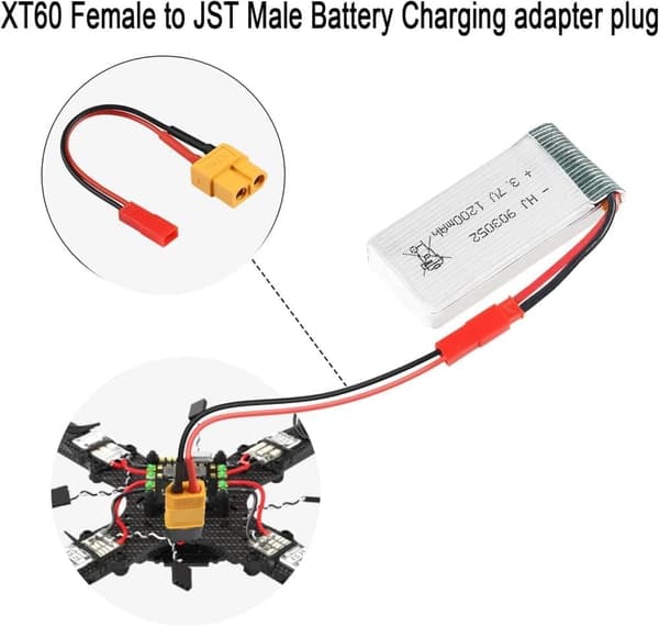 Set 2 x XT60 Hona till JST hane, 22AWG, LiPo RC Batteriomvandlare XT60 Gränssnitt till JST-kontakt Laddningsadapterkabelsats